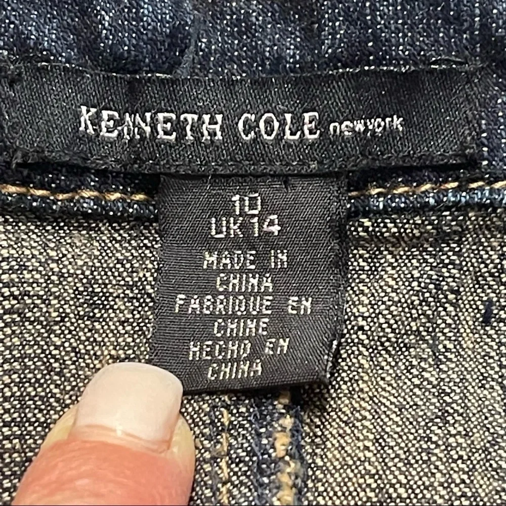 KENNETH COLE Dark Blue Single Button Stretchy Denim Jean Jacket Blazer Size 10